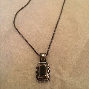 Vintage Sterling Silver Black Pendant Necklace